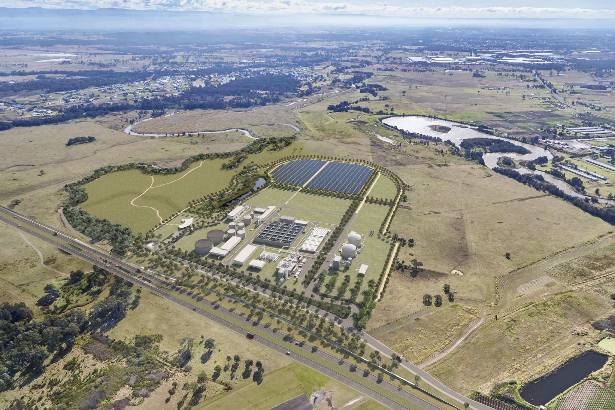 Sydney Water is constructing the Upper South Creek Advanced Water Recycling Centre (AWRC) in Kemps Creek and associated pipelines, supporting Western Sydney's population and economic growth. Source: Sydney Water.